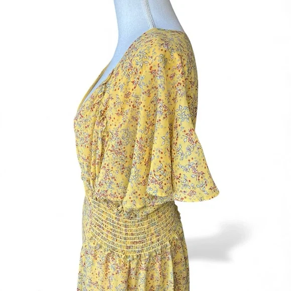 Max Studio Yellow Floral Midi Dress flutter sleeve feminine cottagecore XL - Picture 4 of 9
